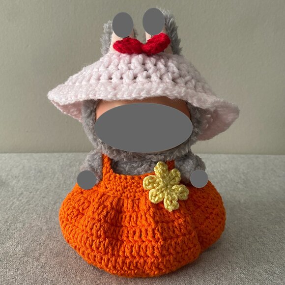 Handmade Crochet Spring Pink Orange Outfit for 17cm Plush Doll 2-Piece Set - Picture 1 of 5